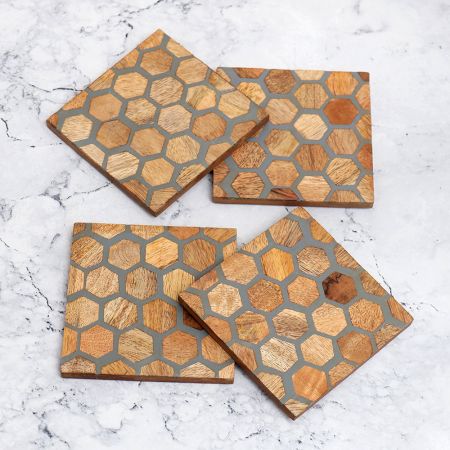 Modern Brown & Grey Wooden Coasters - Pack of 4